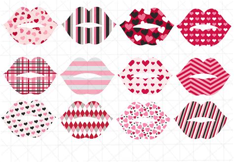 Valentine Lips Clipart Set Mouth Love Hearts Printable Etsy