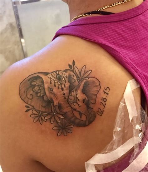Mama And Baby Elephant Tattoo With My Daughters Birthday I Had The