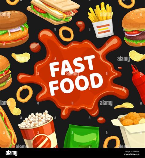 Fast Food Poster Burgers Fastfood Menu And Sandwiches Vector