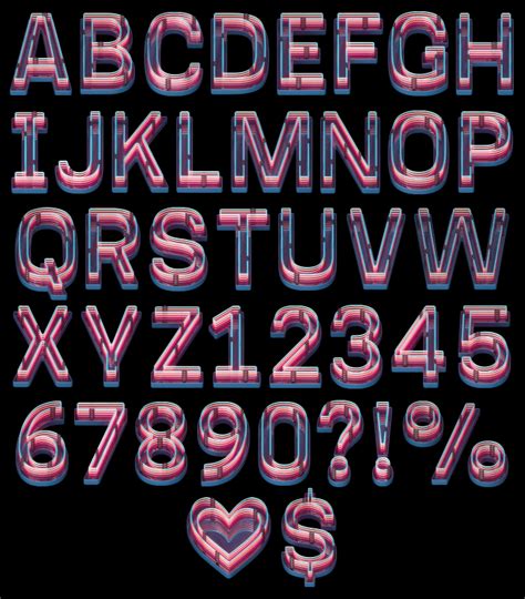 Retro Neon Font Png Letter Set