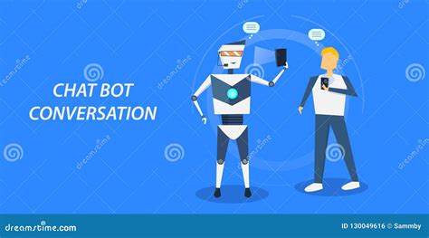 Flat Design Concept Of Chat Bot Man Interacting With A Chatbot Through
