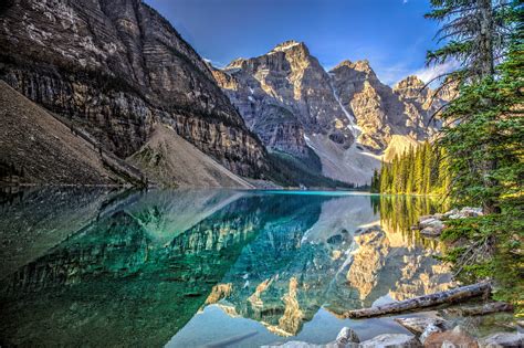 Lake Mountains Trees Landscape Lake Moraine Canada Alberta Banff National Park