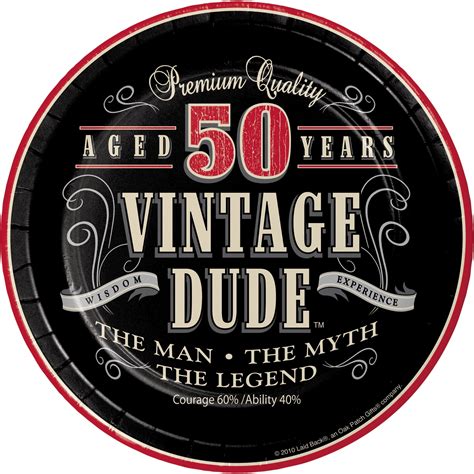 Vintage Dude 50th Birthday Round Paper Dessert Plates 24 Count For 24