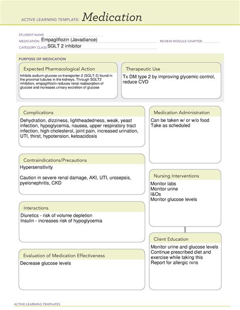 empapgliflozin ATI Med Card - ACTIVE LEARNING TEMPLATES Medication
