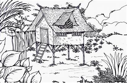 Coloring Forest Native Bamboo Pages Cabin Children