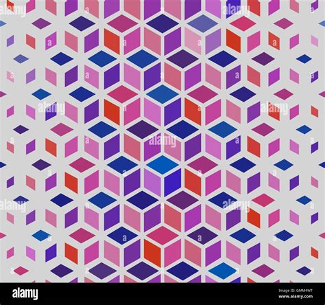 Vector Seamless Geometric Outlined Cube Grid Isometric Red Blue Pink