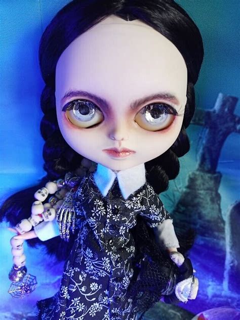 ooak blythe doll wednesday addams w clothes stand and accessories