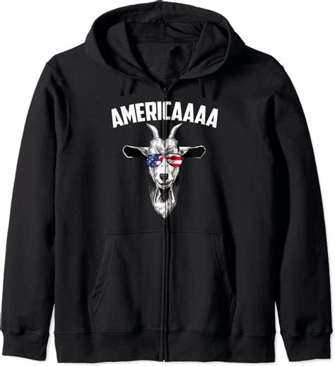 Americaaaa Funny Patriotic Goat American Goat Usa Goat Zip Hoodie Uk Clothing