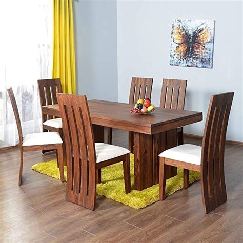 Moonwooden Solid Wood 6 Seater Dining Table Set With 6 Chair For Home And Office Furniture Hotel
