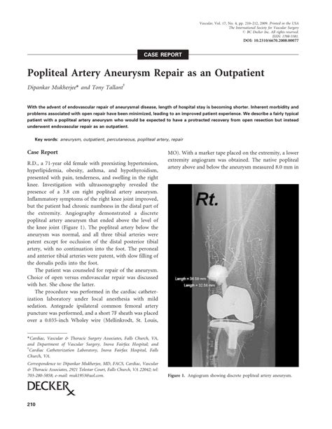 Endovascular Treatment Of Popliteal Artery Aneurysms