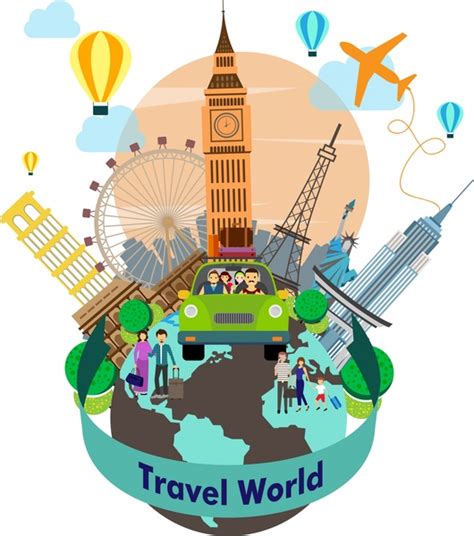 Travel World Background With Famous Symbols Around Planet Free Vector