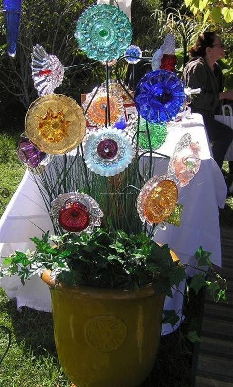 Garden Art Plate Flowers Upcycle Art Glass Garden Art Garden Art