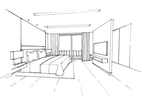 Line Drawing Bedroom Modern Designvector2d Illustration 8452627