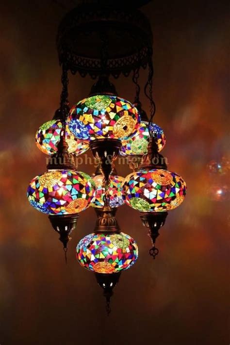 Turkish Mosaic Lamp 7 Globe Moroccan Style Chandeliers Hanging Etsy
