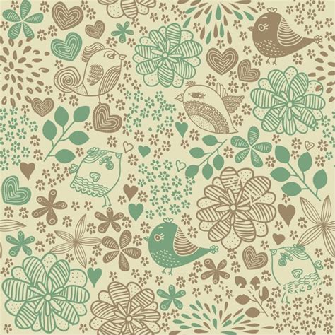 Birds In Flowers Romantic Seamless Pattern Vector Background Free