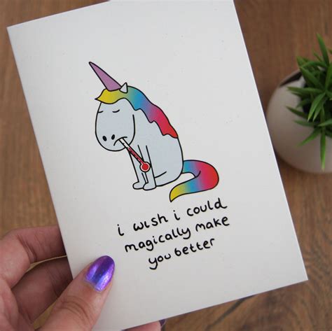 Unicorn Get Well Soon Card Funny Get Well Cards Feel Better Cards Diy Cards Get Well