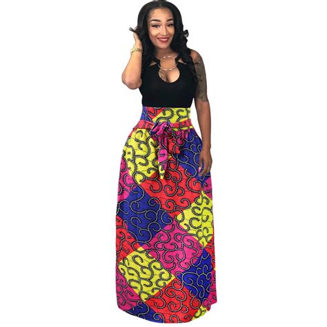 African Women Skirt Printed Design Big Size Pleated Skirt With