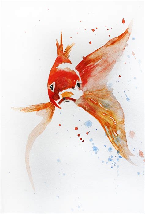 Sale Original Watercolor Painting Little Koi Fish Gold Fish Sea