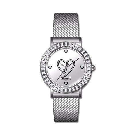 Glam It Swarovski Crystal Bling Heart Stainless Steel Watch Glam It