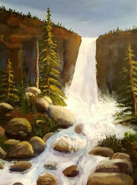 Mountain Waterfall Painting With A Stroke