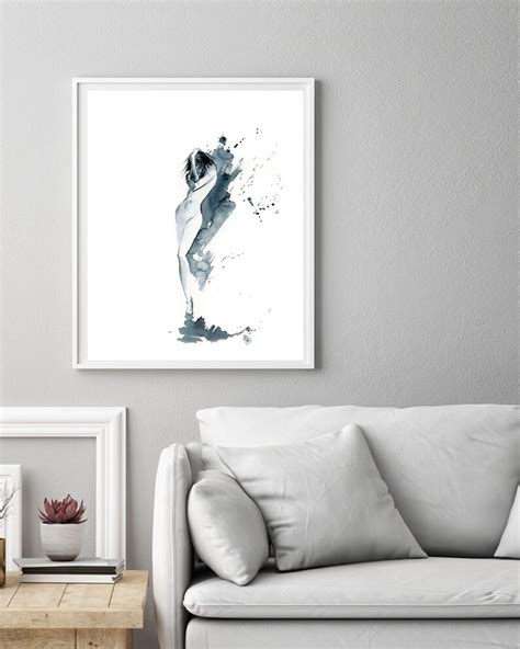 Woman Nude Painting Art Print Blue Wall Art Nude Figurative Etsy