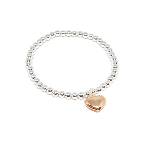 Large Puffed Heart Silver Plated Bracelet Rose Gold Heart