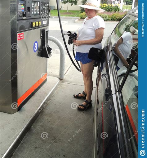 Mature Female Senior At The Gas Station Stock Image Image Of Service Mature