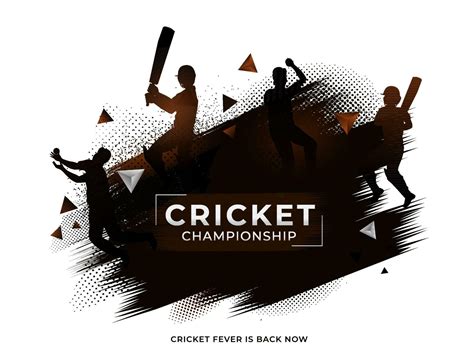 Silhouette Cricket Players In Playing Pose With Brown Brush Effect On