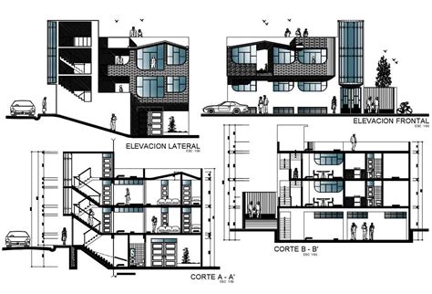 Housing Apartment Drawings Details Plan Elevation And Section Autocad