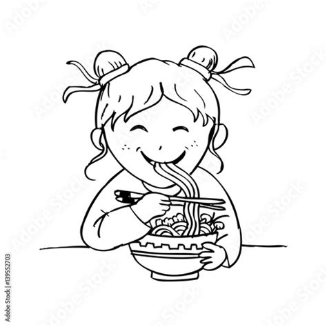 Cute Chinese Girl Eat Noodle Buy This Stock Illustration And Explore