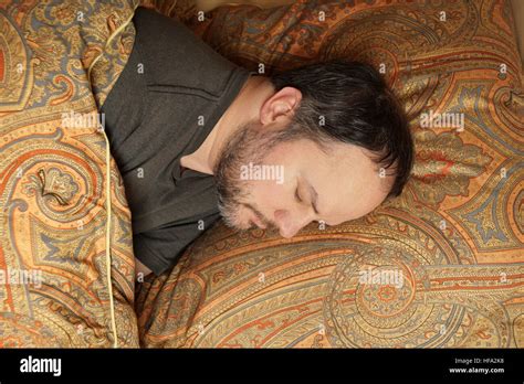 Man Sleeping In Bed Stock Photo Alamy