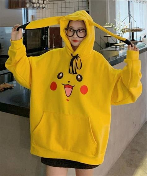 Pokemon Pikachu Sweater Hoodies Plush Fleece Oversized Etsy