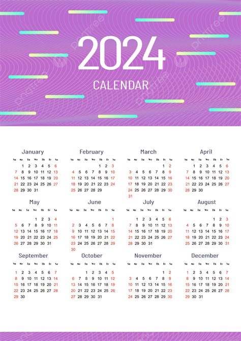 Templat Garis Ungu Kalender 2024 Vektor Templat Untuk Unduh Gratis Di