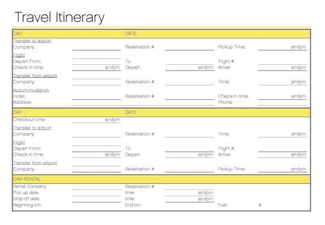 Free Business Travel Itinerary Template Excel Printable Templates