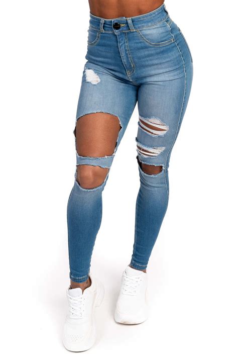 Womens Regular Super Ripped High Waisted Fitjeans Arctic Light Blue Women Jeans Ripped
