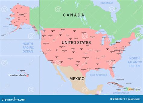 Highly Detailed Political Map Of The Usa With Borders Countries And