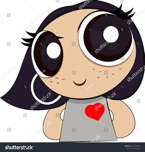 Sticker Girl Big Eyes Beautiful Face Stock Vector Royalty Free