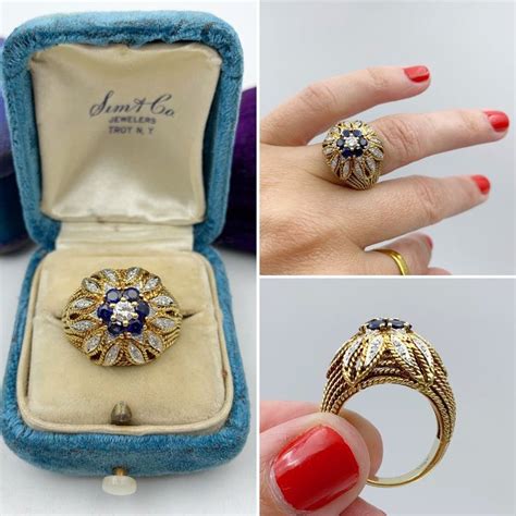 Mid Century Italian K Sapphire And Diamond Cocktail Ring C