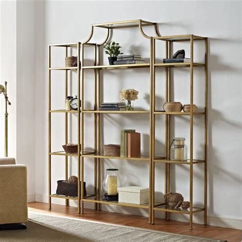 Pagoda styling provides unique visual flair, while metal and glass. Crosley Aimee 3 Piece Glass Etagere Set in Antique Gold ...