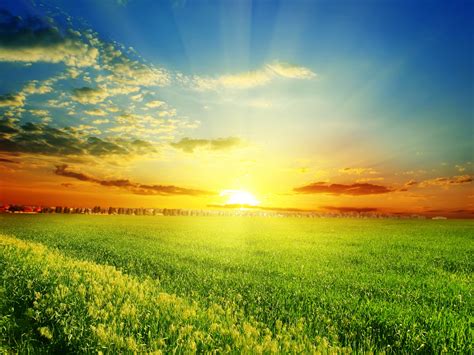 Scenery Fields Sunrises And Sunsets Sky Clouds Sun Hd Wallpaper