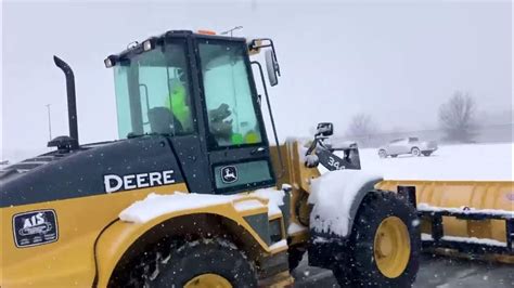 John Deere 344k With Sectional Hd Pushing Snow Youtube