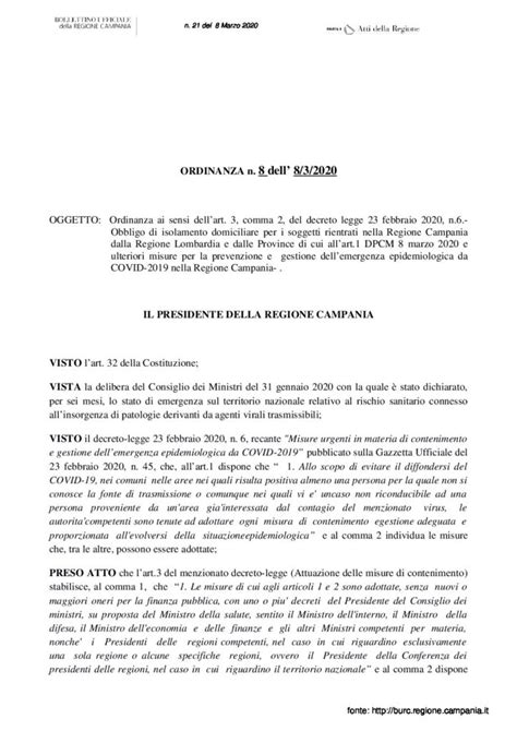 Cosa cambia dal 9 dicembre. ORDINANZA n. 8 dell' 8/3/2020 Regione Campania - ASD Volturno Sporting Club