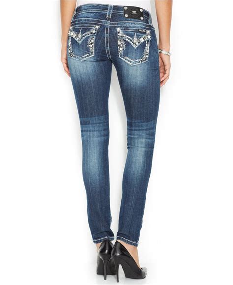 Miss Me Rhinestone Flap Pocket Skinny Jeans Dark Blue Wash Only At Macy S Jeans Women