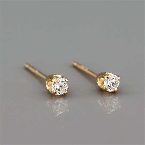 Tiny Diamond Earrings 14k Solid Gold Earings Set With Tiny Etsy