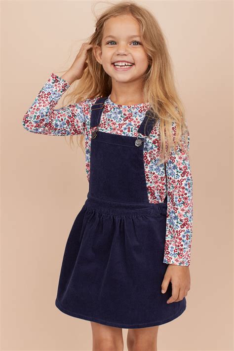 Dungaree Dress And Top Navy Bluefloral Handm Gb Little Girl