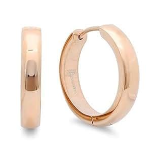 Amazon Com Stainless Steel Rose Gold Plated Round Huggies Hoop