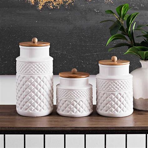 Modern Canisters With Wood Lids Hotel Collection Closeout Modern