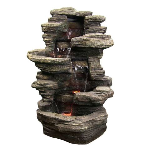 Sunnydaze Stacked Shale Electric Outdoor Waterfall With Led Lights 38