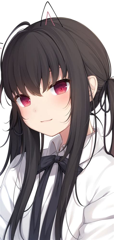 Download 1080x2280 Cute Anime Girl Black Hair Ribbon Red Eyes