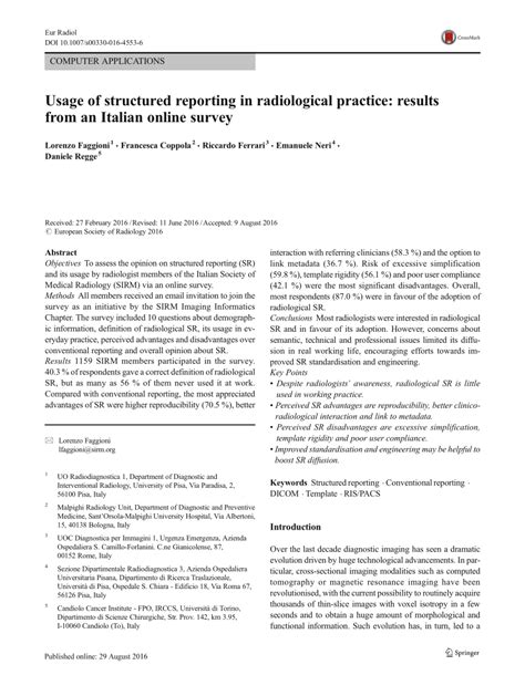 Pdf Usage Of Structured Reporting In Radiological Practice Results From An Italian Online Survey
